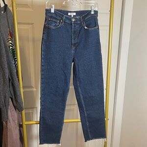 Re/Done Women's Cropped High Rise comfort stretch Blue Straight Leg Jeans